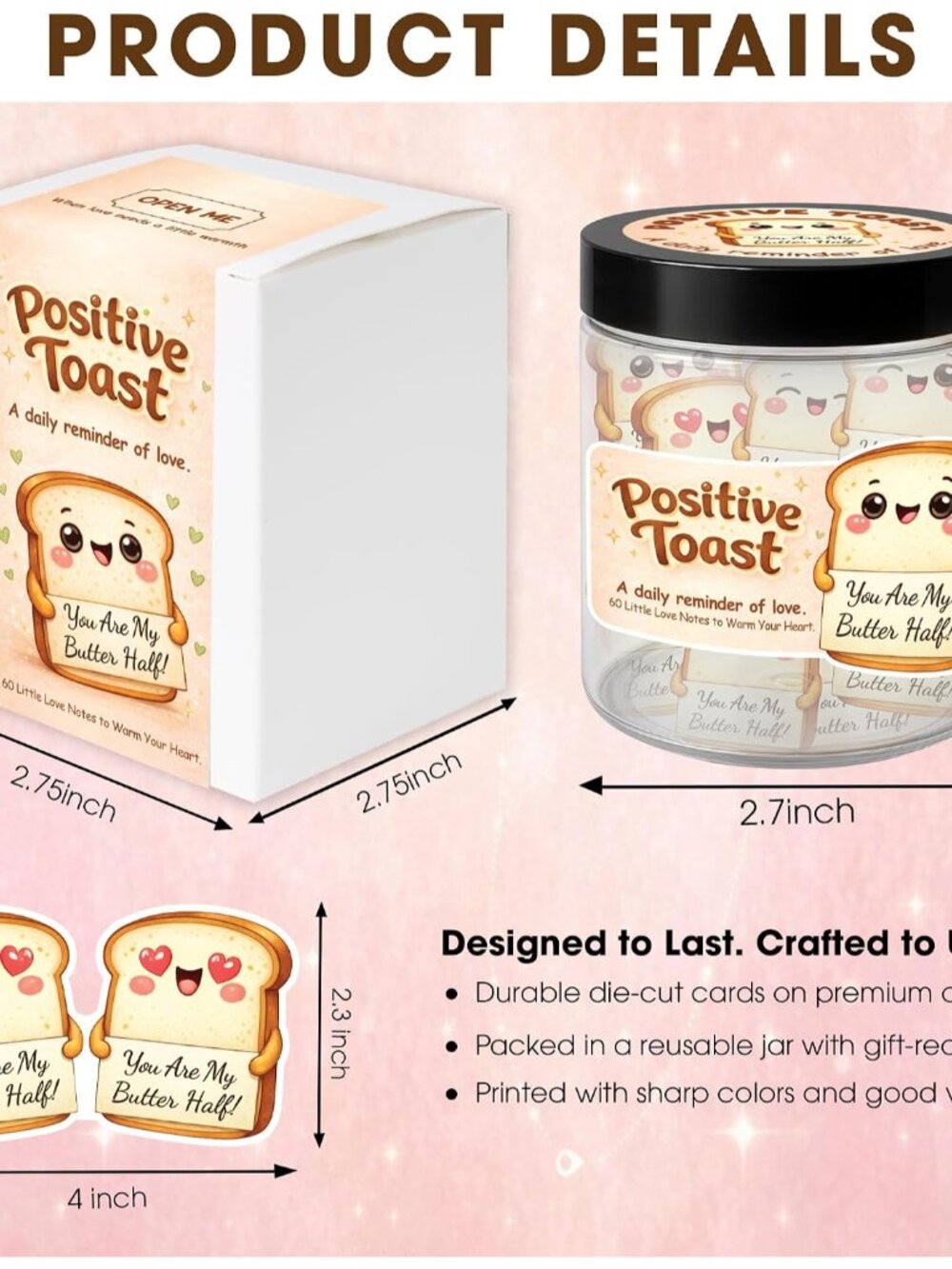 Positive Toast Jar – Cute Toast Love Notes with 60 Romantic Messages, Gifts for - Picture 3 of 6